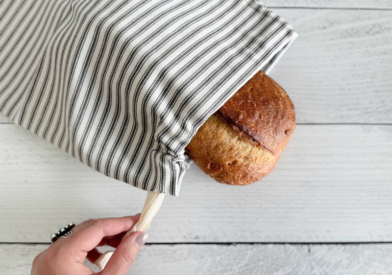 Dot and Army Breadmakers Grey Ticking Stripe Bread Bags, set of two