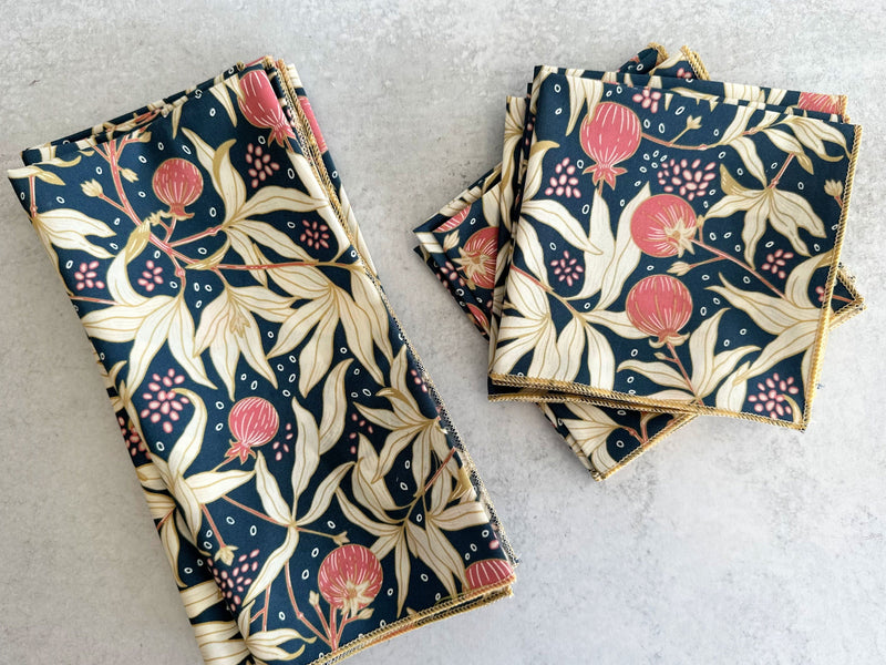 Dot and Army Cloth Napkins 10inch cocktail Gooseberry Cloth Napkins, set of four