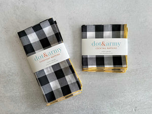 Dot and Army Cloth Napkins black licorice Gingham Check Cloth Napkins, set of four