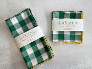 Dot and Army Cloth Napkins forest green Gingham Check Cloth Napkins, set of four