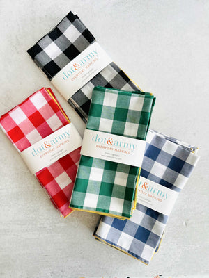 Dot and Army Cloth Napkins Gingham Check Cloth Napkins, set of four
