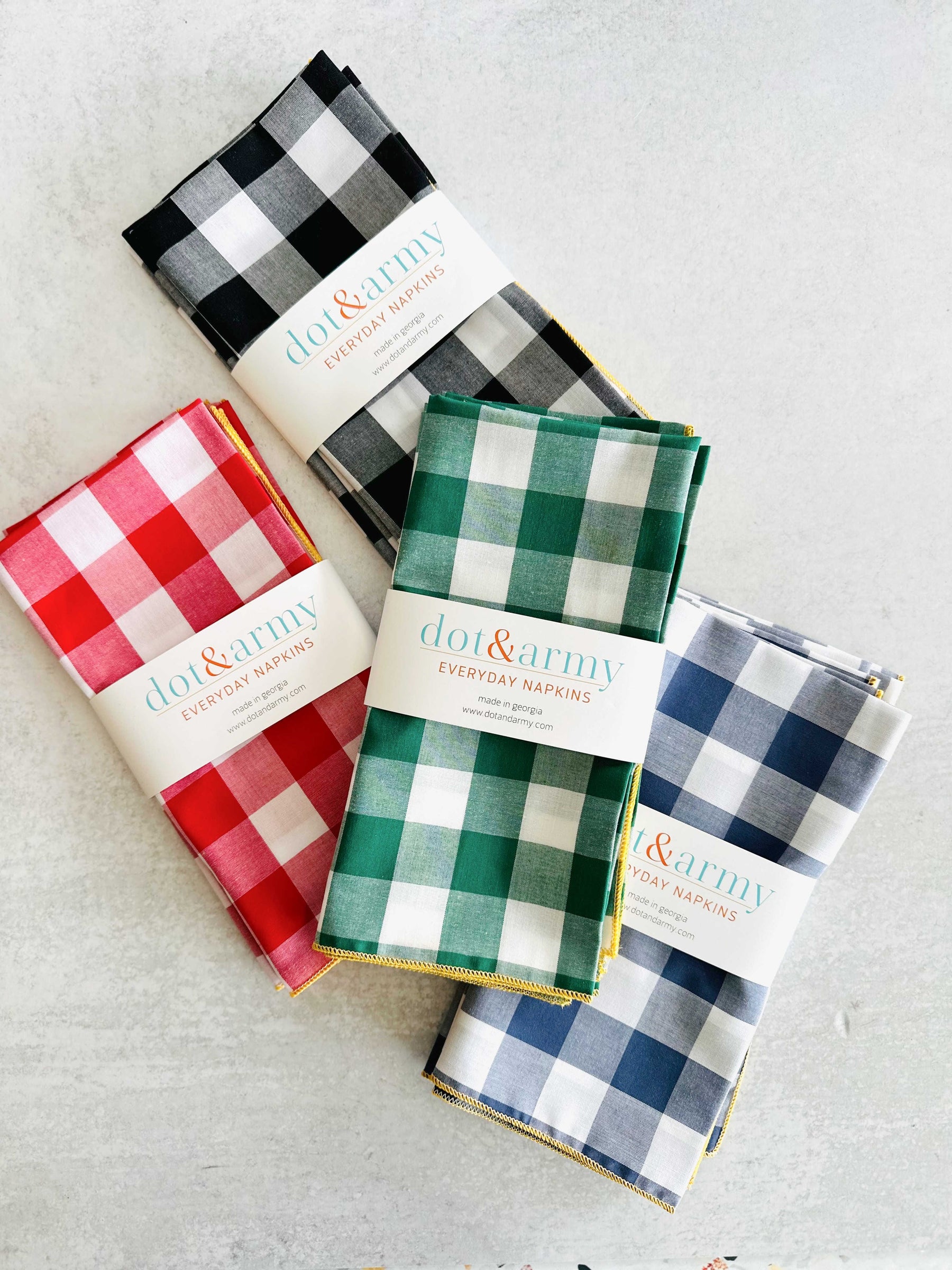Dot and Army Cloth Napkins Gingham Check Cloth Napkins, set of four