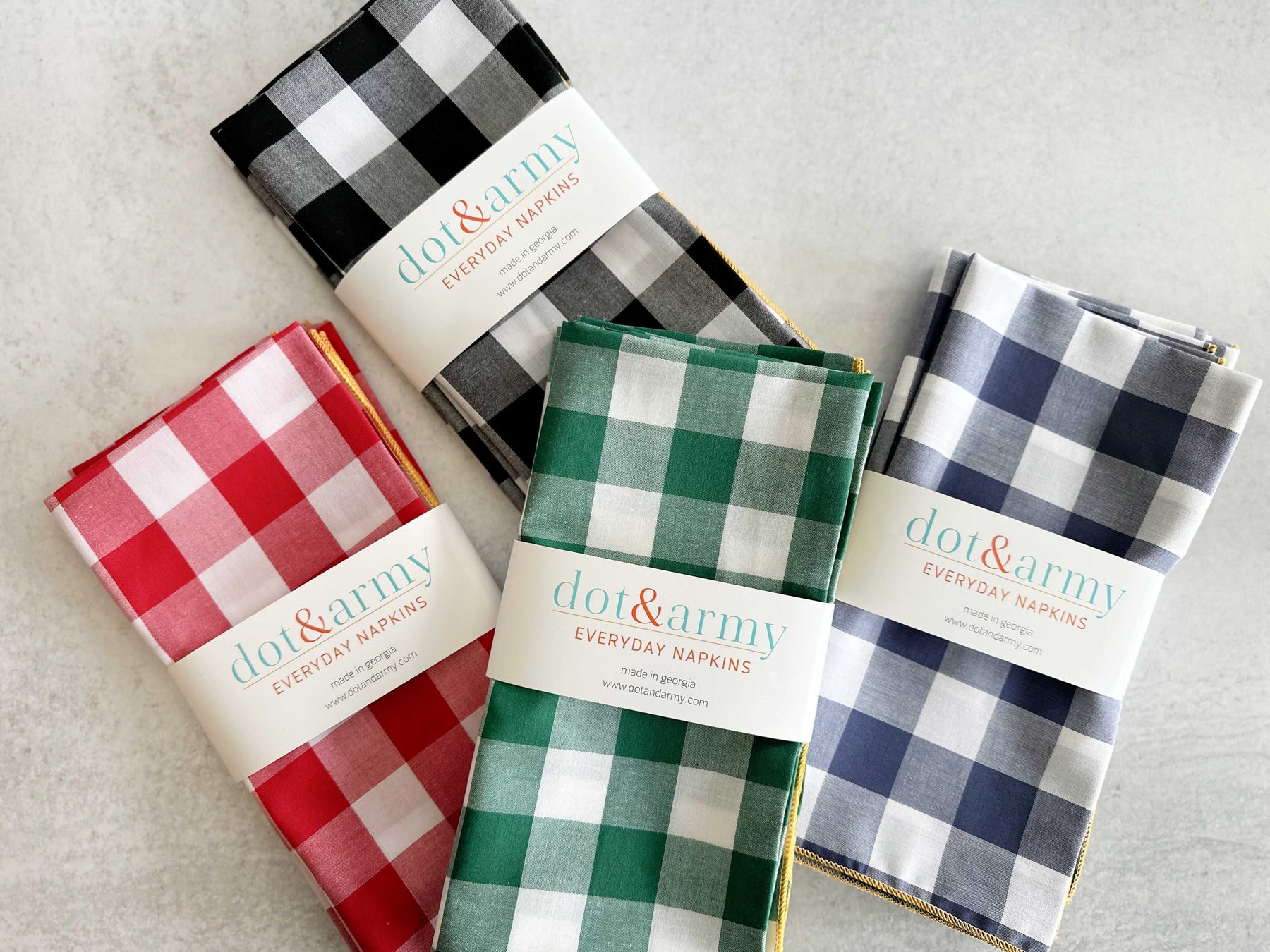 Dot and Army Cloth Napkins Gingham Check Cloth Napkins, set of four