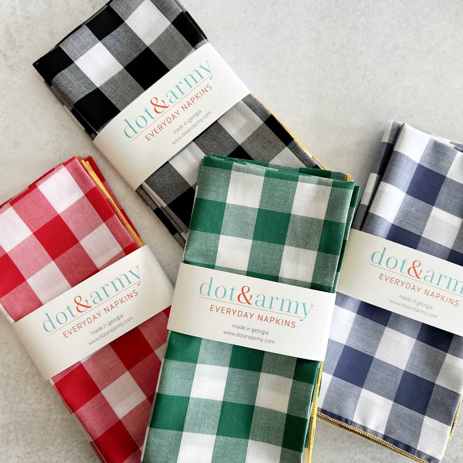 Dot and Army Cloth Napkins Gingham Check Cloth Napkins, set of four