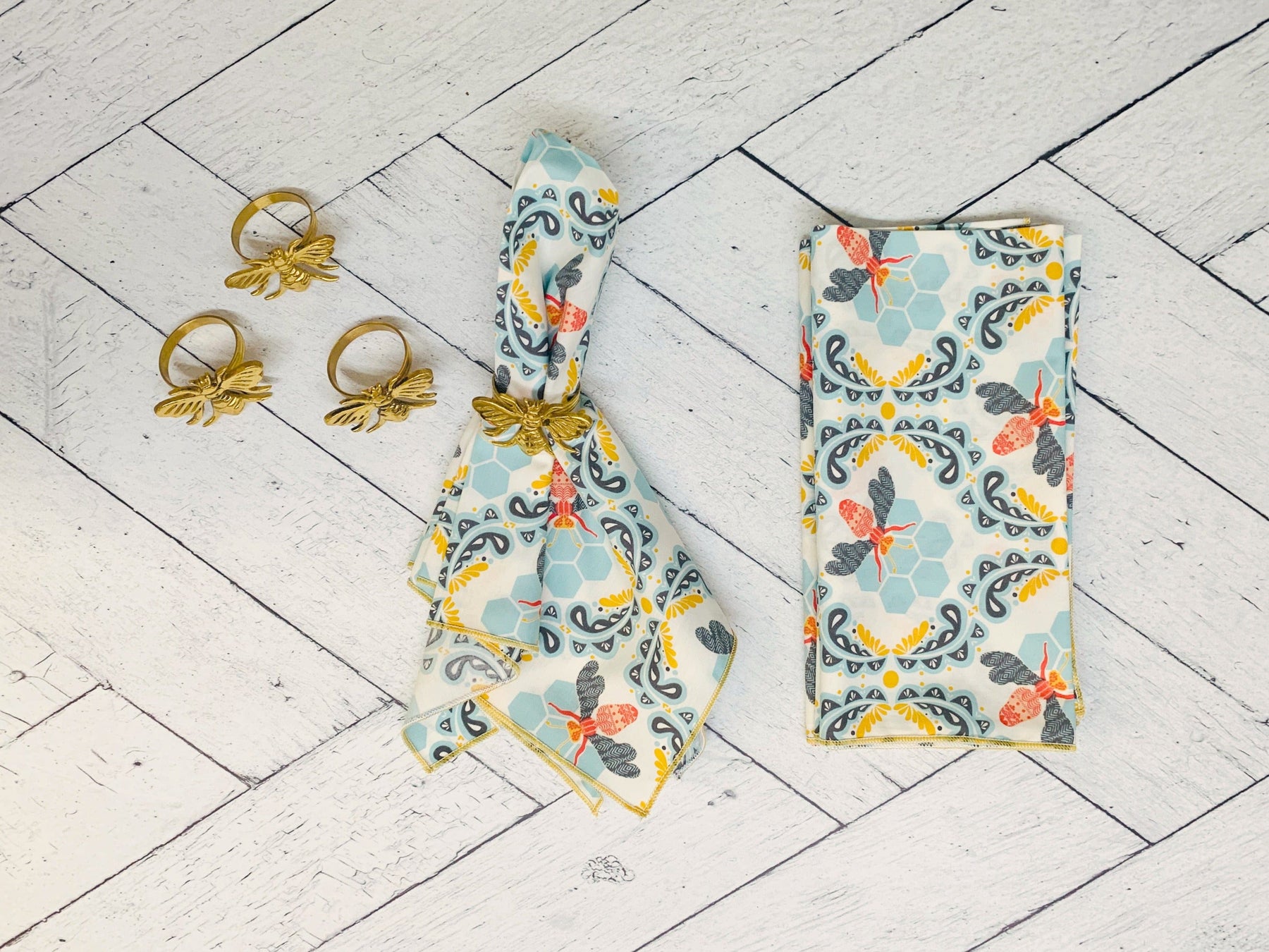 Dot and Army Napkins Honey Bee Cloth Napkins, set of four
