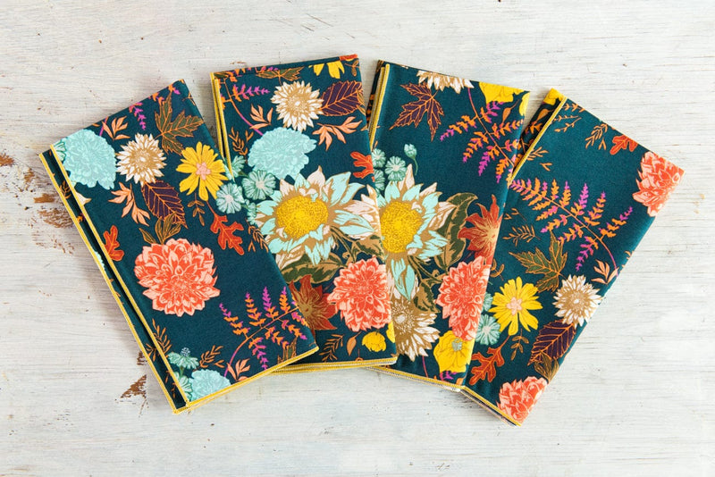 Dot and Army Napkins Winter Blue Floral Cloth Napkins, set of four