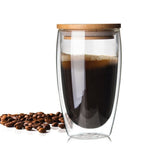 Fancy & Stacy 350ml Glass 350ml 12oz double walled mug with bamboo lid double-wall glasses with spill proof bamboo lids. perfect for serving tea, coffee, juice, sodas, cocktails, whiskey, scotch, vodka, or your preferred spirit on the rocks.