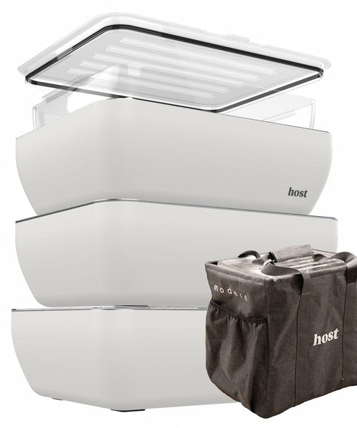 Host Modern 3 Thermal Serving Dishes + 1 Glass Baking Dish + Carry Bag