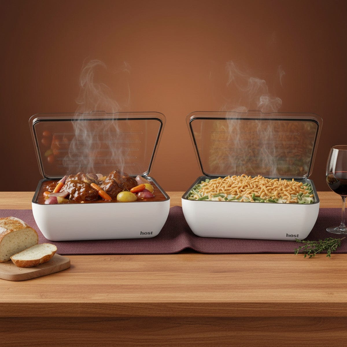 Host Modern 3 Thermal Serving Dishes + 3 Glass Baking Dishes + Carry Bag