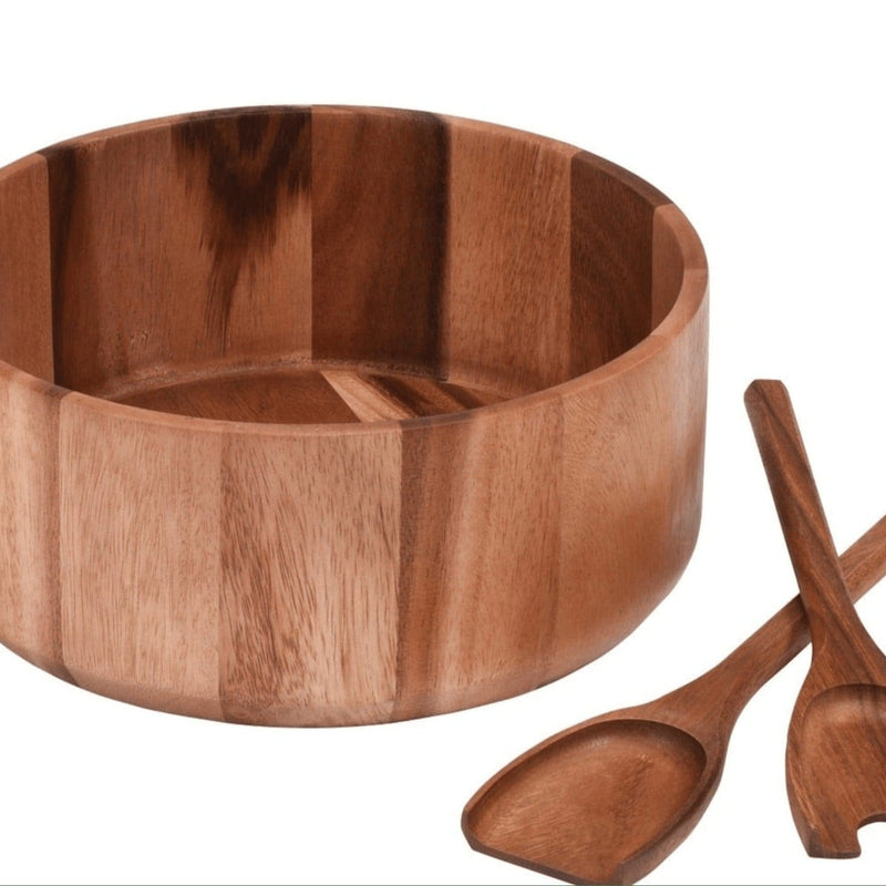 Kalmar Home Salad Bowl Acacia Salad Bowl with Servers