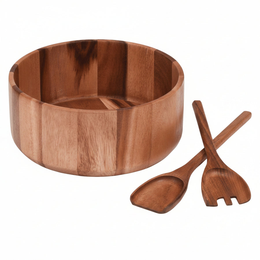 Kalmar Home Salad Bowl Acacia Salad Bowl with Servers