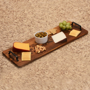 Kalmar Home Serving Tray Acacia Serving Trays with Metal Handles