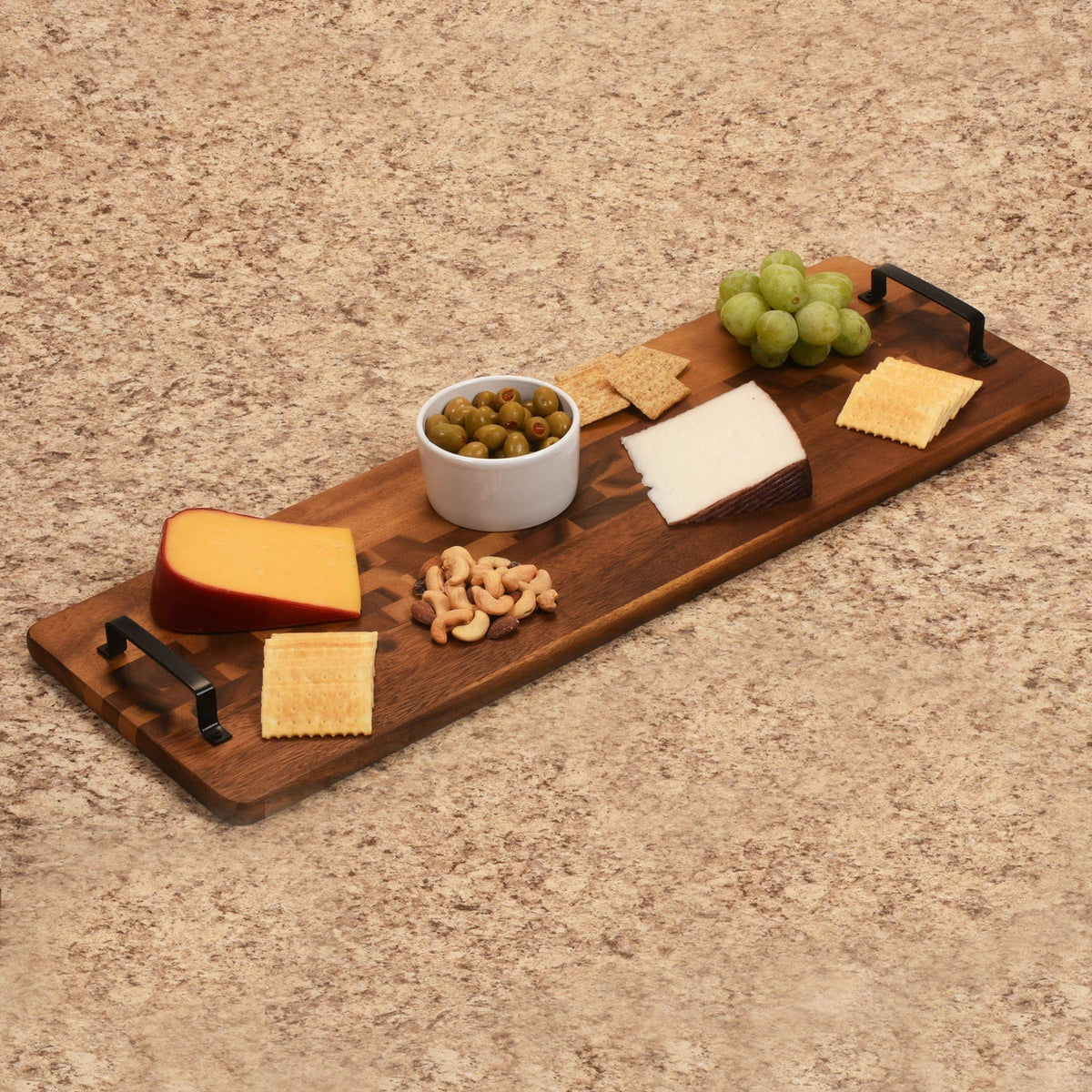 Kalmar Home Serving Tray Acacia Serving Trays with Metal Handles
