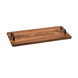 Kalmar Home Serving Tray Acacia Serving Trays with Metal Handles
