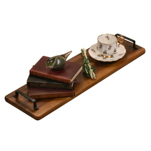 Kalmar Home Serving Tray Acacia Serving Trays with Metal Handles