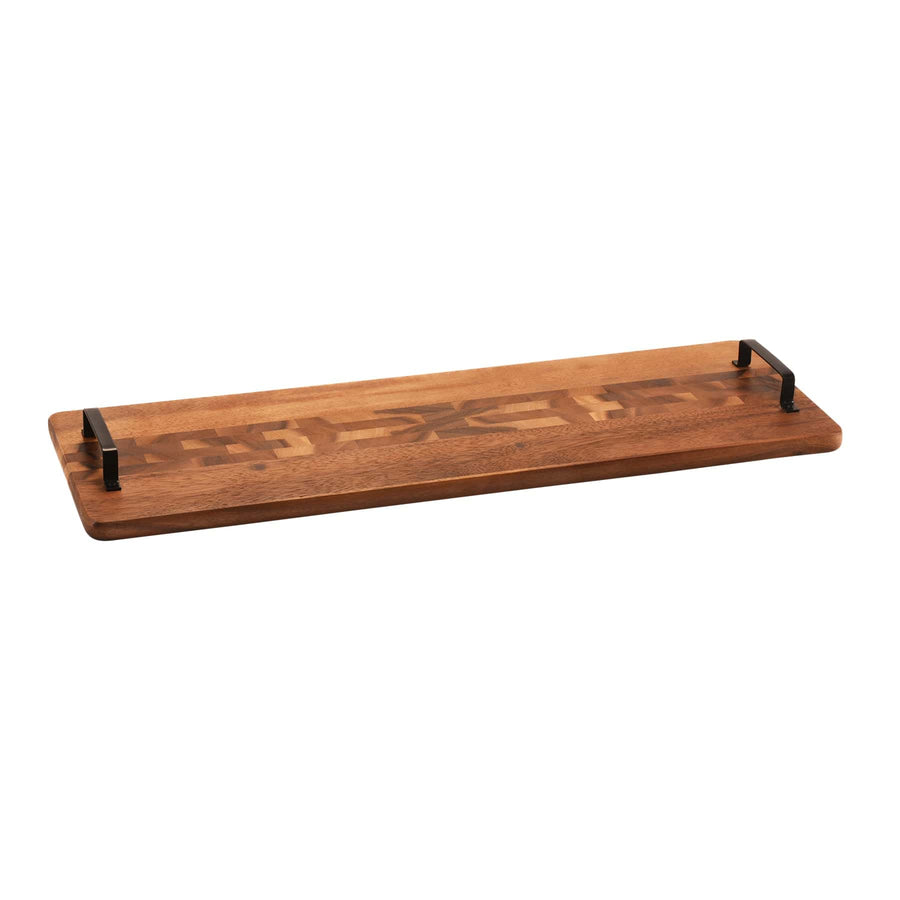 Kalmar Home Serving Tray Acacia Serving Trays with Metal Handles