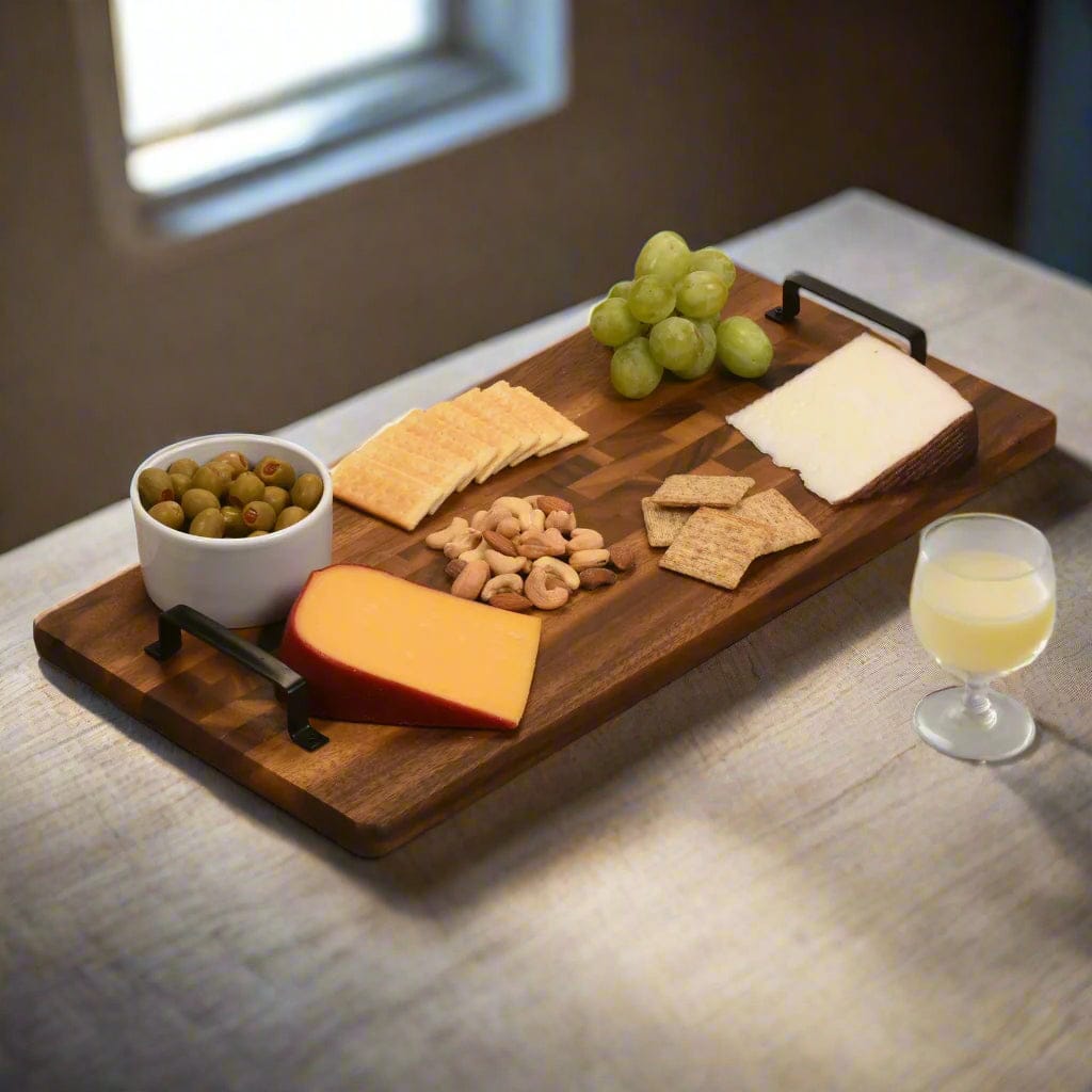 Kalmar Home Serving Tray Rectangular Acacia Serving Trays with Metal Handles