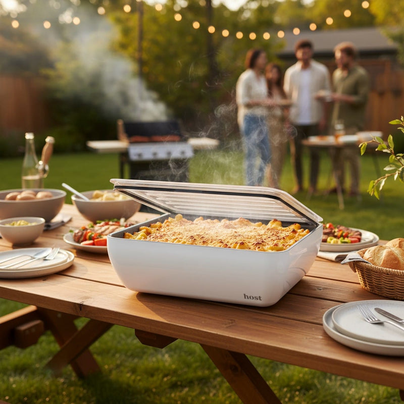 Host Modern Thermal Serving Dish at a backyard BBQ
