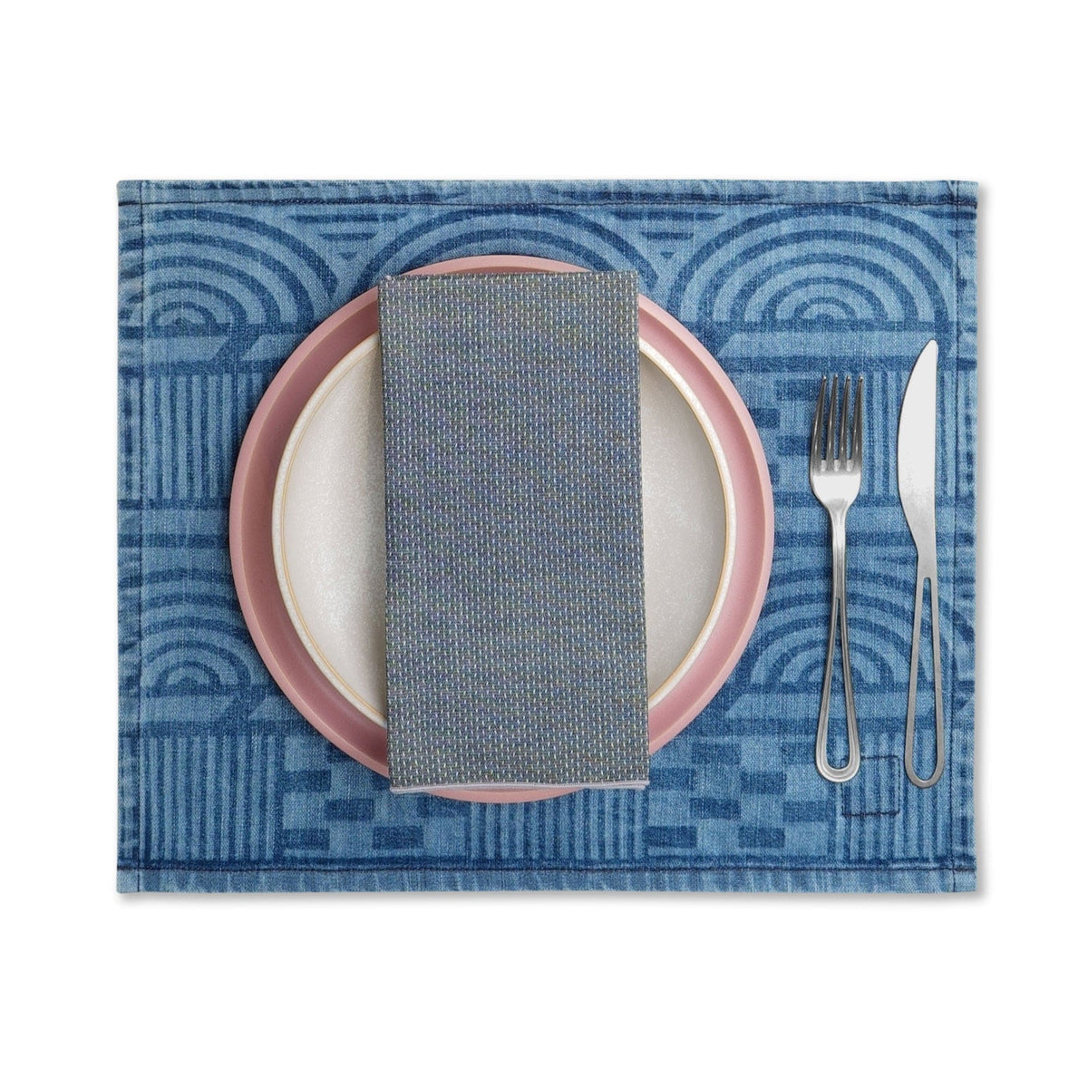 MI COCINA / UBI-IND Placemat ADIRE ETCHED - LIGHT VINTAGE DIASPORA PLACEMAT - LASER PRINTED DENIM