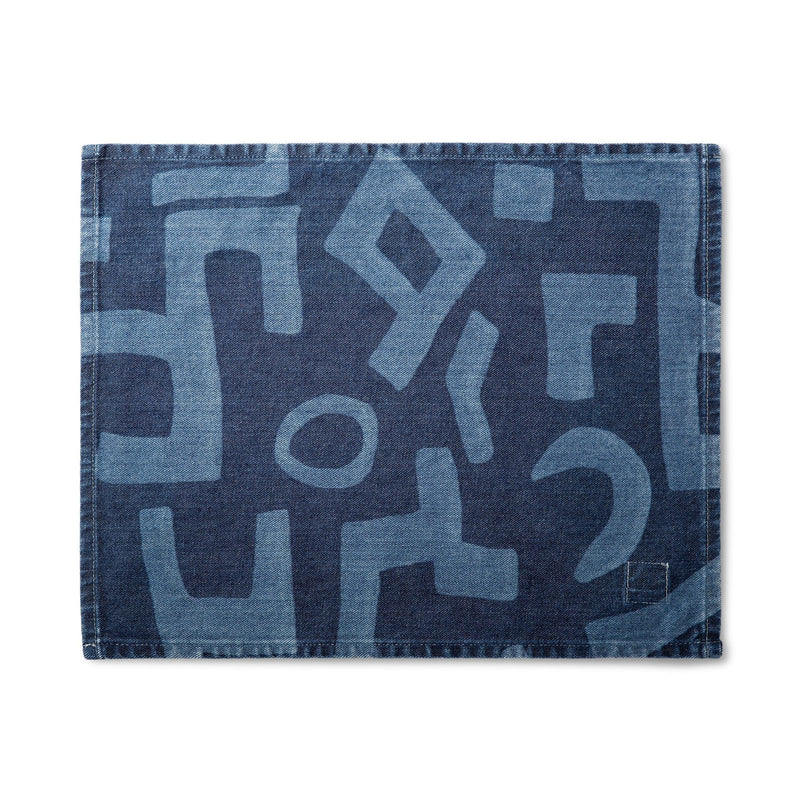 MI COCINA / UBI-IND Placemat MUD PRINT - MEDIUM DIASPORA PLACEMAT - LASER PRINTED DENIM