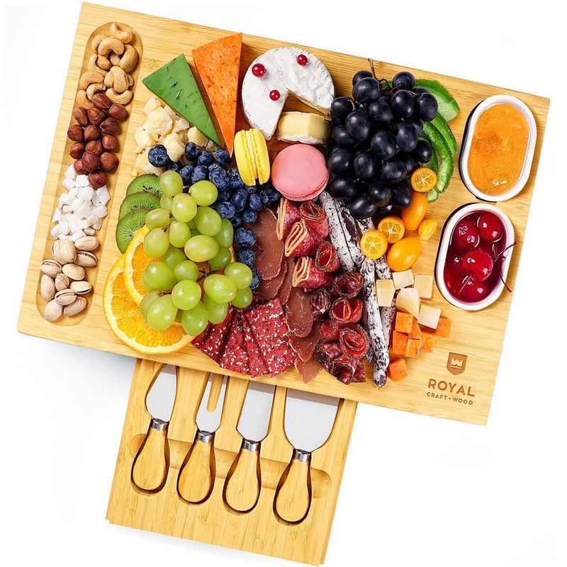 Royal Craft Wood Bamboo Cheese Board with Knives