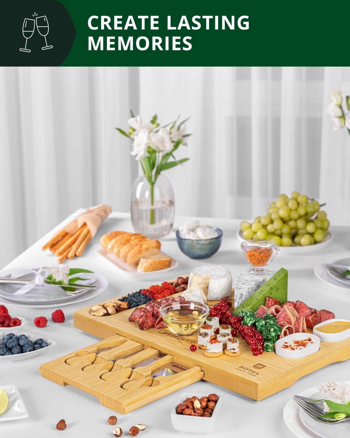 Royal Craft Wood Cheese Board Set w/knives, 16.5“x11”