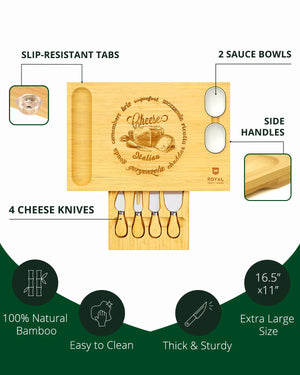Royal Craft Wood Cheese Board Set w/knives, 16.5“x11”