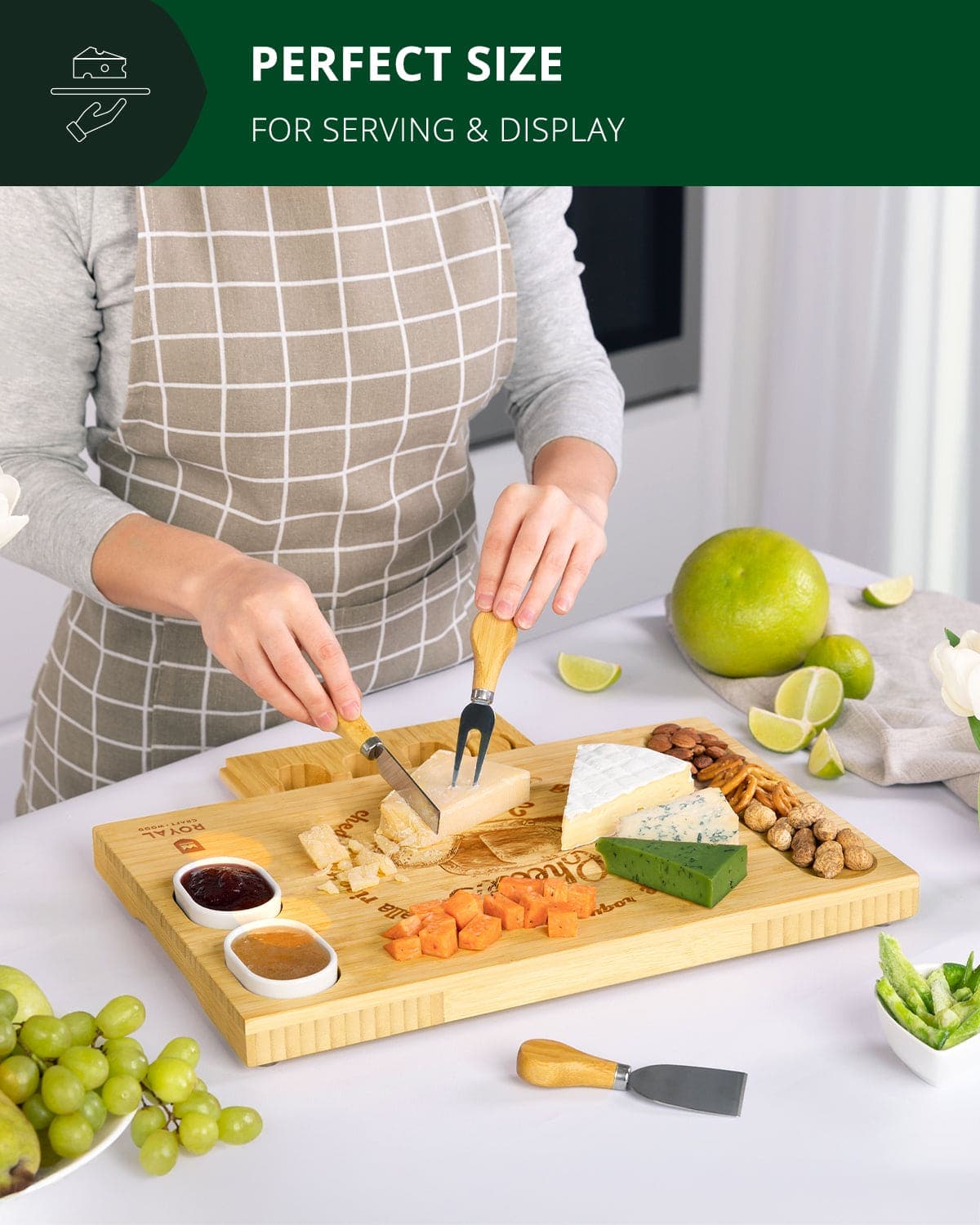 Royal Craft Wood Cheese Board Set w/knives, 16.5“x11”