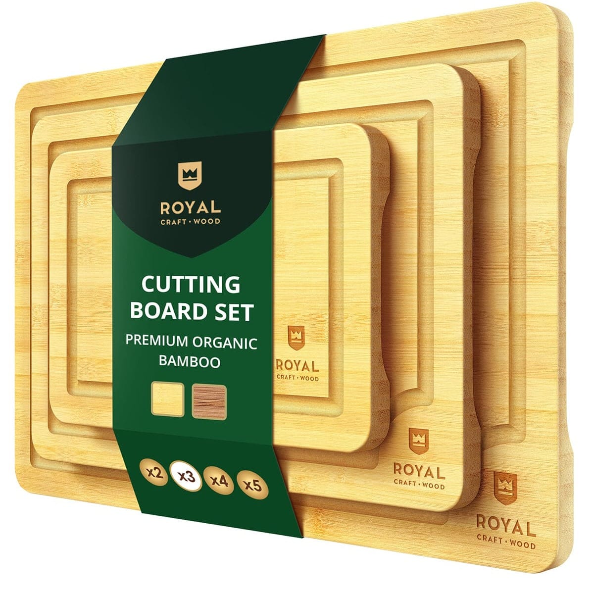 Royal Craft Wood Cutting Board Set Bamboo Cutting Board Set (Set of 3)